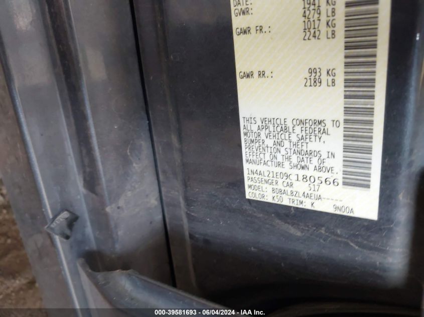 2009 Nissan Altima 2.5 S VIN: 1N4AL21E09C180566 Lot: 39581693