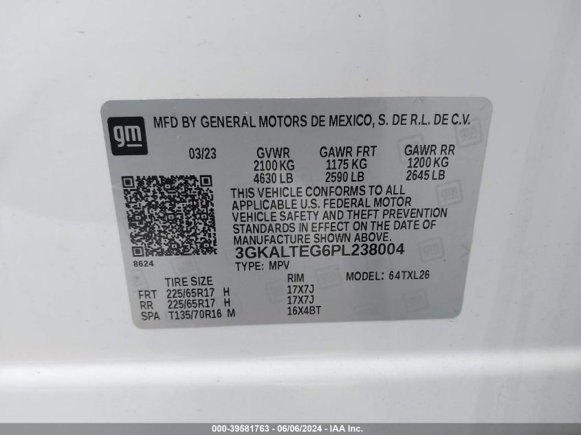 2023 GMC Terrain Awd Sle VIN: 3GKALTEG6PL238004 Lot: 39581763