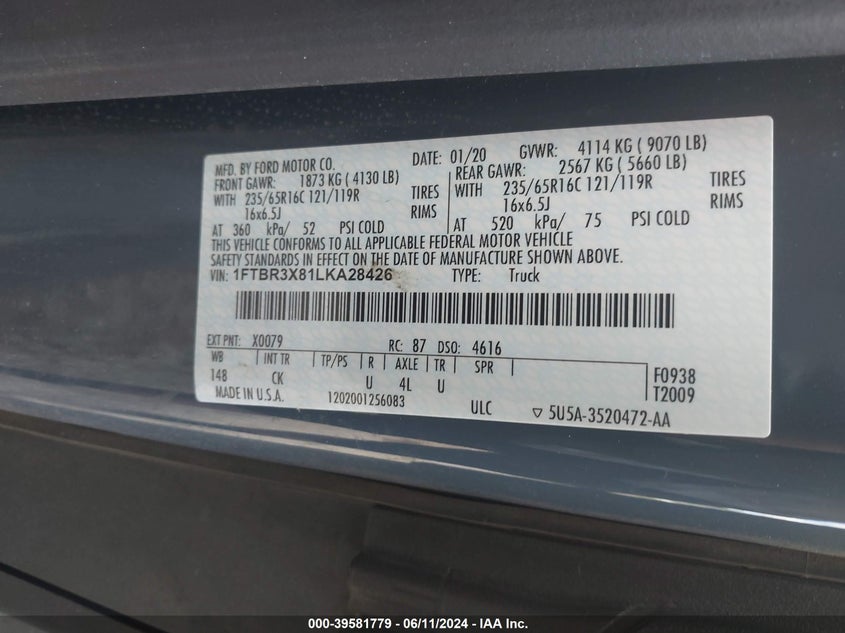 2020 FORD TRANSIT-250 CARGO VAN - 1FTBR3X81LKA28426