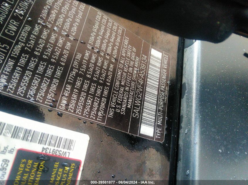 2015 Land Rover Range Rover Sport 3.0L V6 Supercharged Hse/3.0L V6 Supercharged Se VIN: SALWG2VF4FA539134 Lot: 39581877