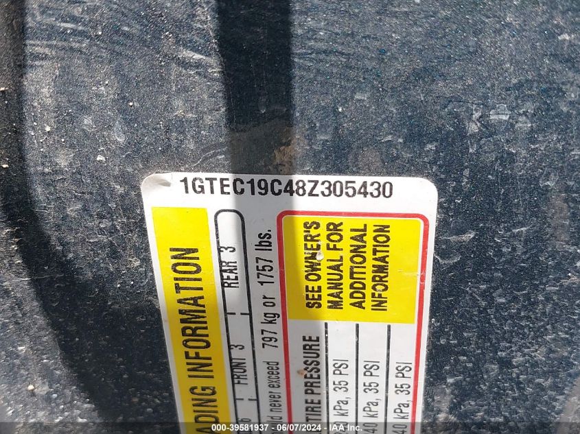 2008 GMC Sierra 1500 Work Truck VIN: 1GTEC19C48Z305430 Lot: 39581937