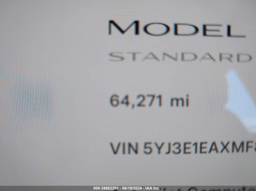 2021 Tesla Model 3 Standard Range Plus Rear-Wheel Drive VIN: 5YJ3E1EAXMF867080 Lot: 39582251