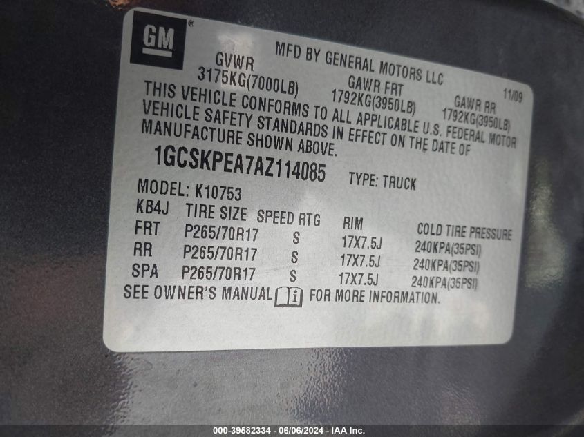 2010 Chevrolet Silverado 1500 Work Truck VIN: 1GCSKPEA7AZ114085 Lot: 39582334