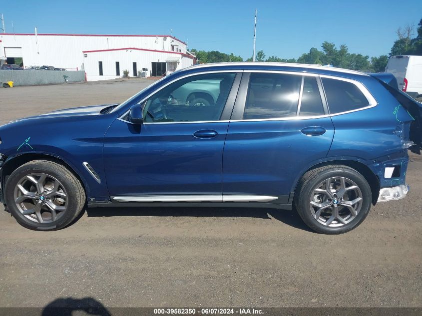 2022 BMW X3 xDrive30I VIN: 5UX53DP00N9K55520 Lot: 39582350