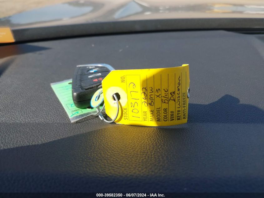 2022 BMW X3 xDrive30I VIN: 5UX53DP00N9K55520 Lot: 39582350