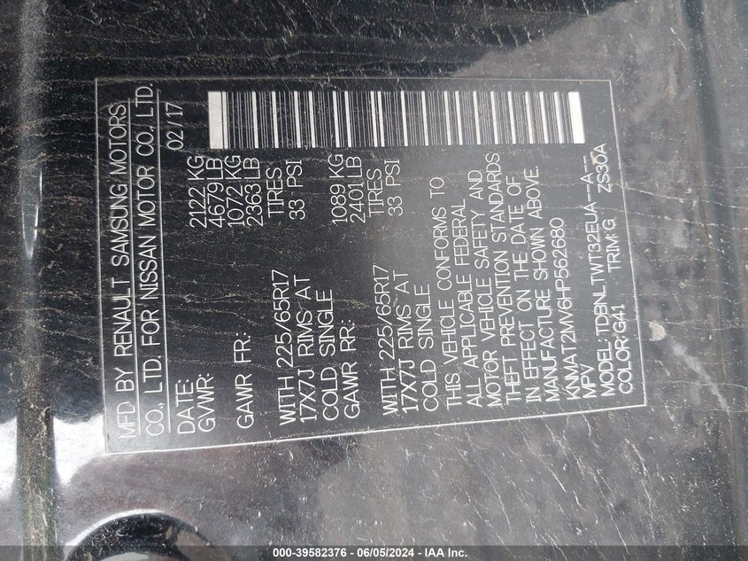 2017 Nissan Rogue Sv VIN: KNMAT2MV6HP562680 Lot: 39582376