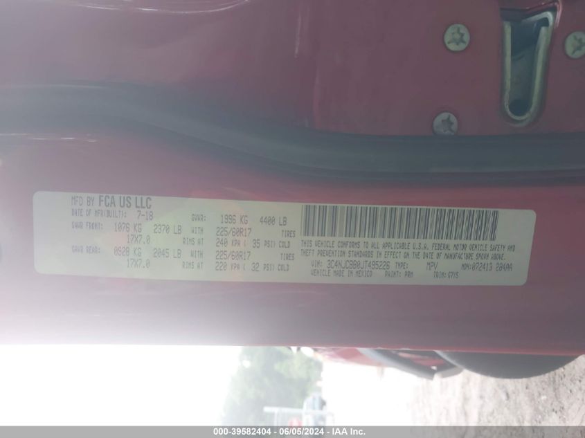 2018 Jeep Compass Sun And Wheel Fwd VIN: 3C4NJCBB0JT495226 Lot: 39582404