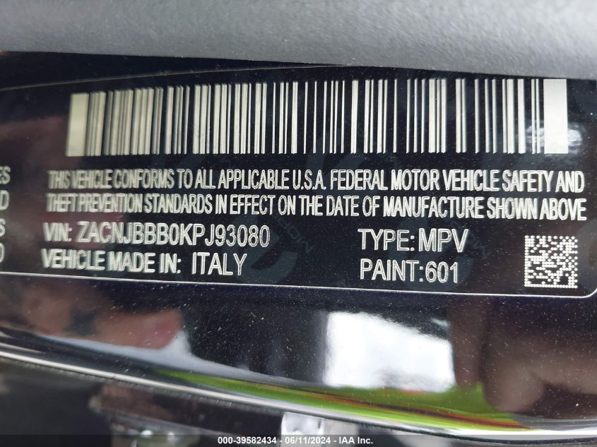2019 Jeep Renegade Altitude 4X4 VIN: ZACNJBBB0KPJ93080 Lot: 39582434