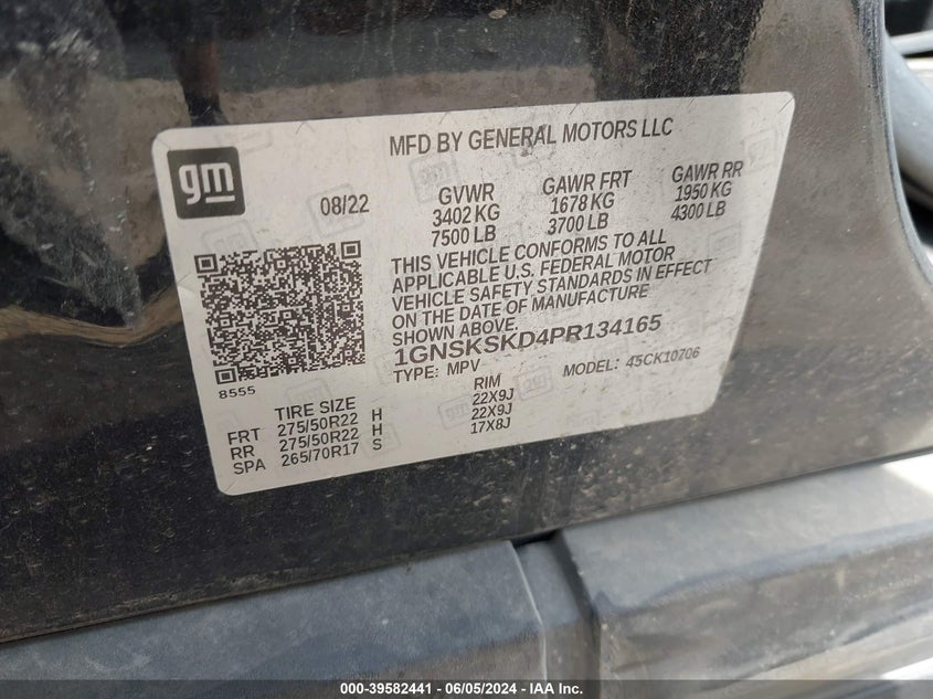 2023 Chevrolet Tahoe 4Wd Premier VIN: 1GNSKSKD4PR134165 Lot: 39582441