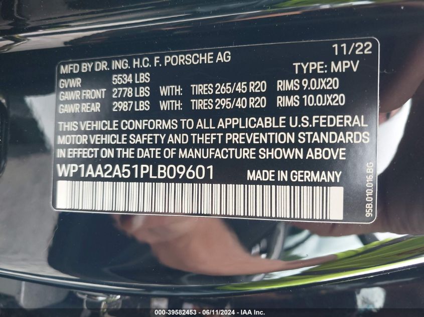 2023 Porsche Macan T VIN: WP1AA2A51PLB09601 Lot: 39582453