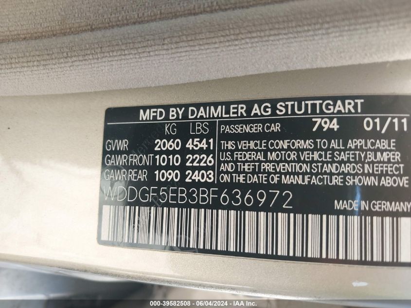 WDDGF5EB3BF636972 | 2011 MERCEDES-BENZ C 300