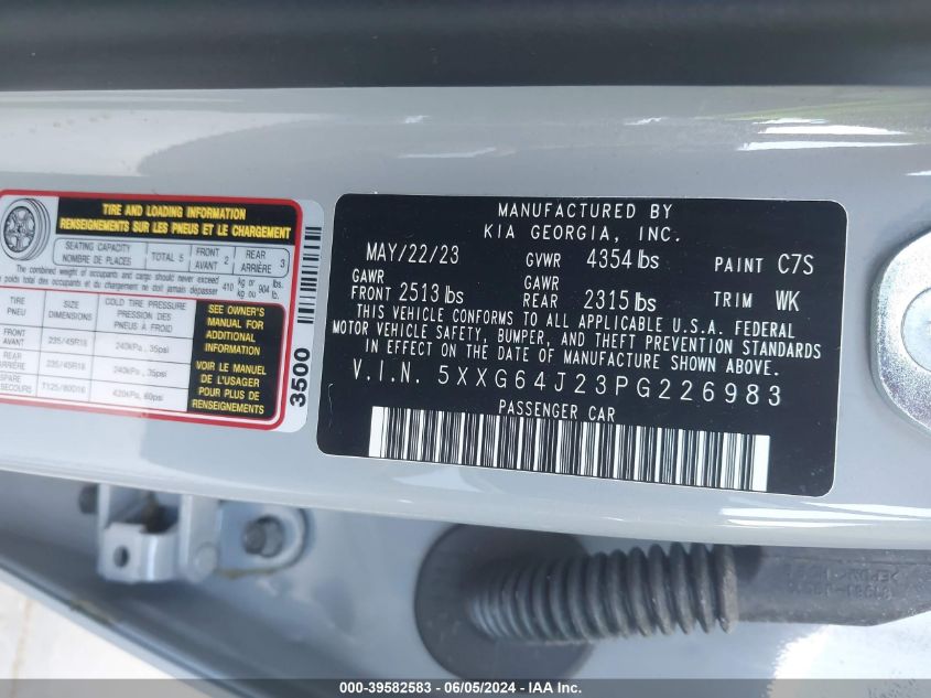 2023 Kia K5 Gt-Line VIN: 5XXG64J23PG226983 Lot: 39582583