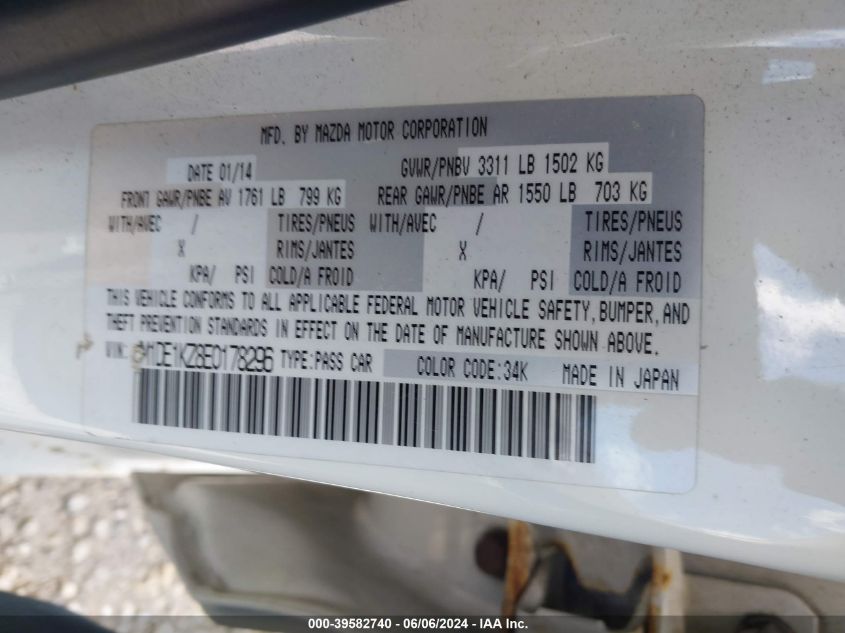 2014 Mazda Mazda2 Sport VIN: JM1DE1KZ8E0178296 Lot: 39582740