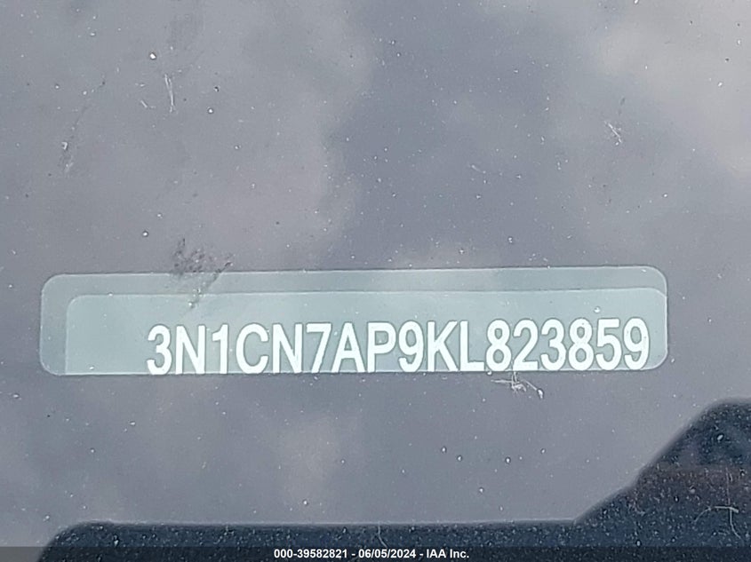 2019 Nissan Versa 1.6 Sv VIN: 3N1CN7AP9KL823859 Lot: 39582821