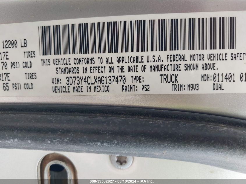 2010 Dodge Ram 3500 Slt VIN: 3D73Y4CLXAG137470 Lot: 39582827