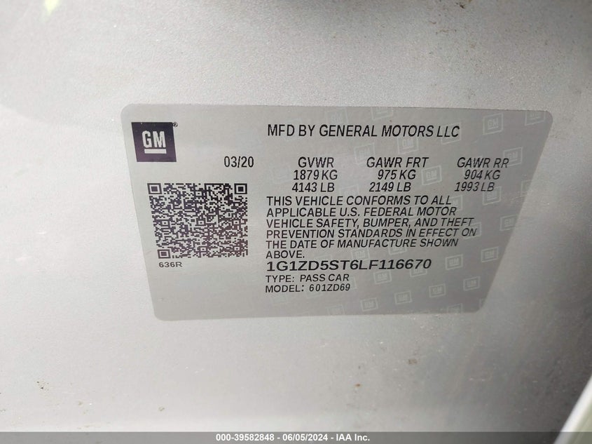 2020 Chevrolet Malibu Fwd Lt VIN: 1G1ZD5ST6LF116670 Lot: 39582848