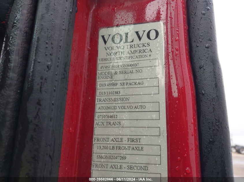 2016 Volvo Vn Vnl VIN: 4V4NC9EH7GN940037 Lot: 39582866
