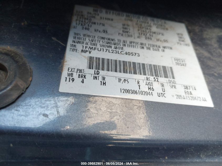 2003 Ford Expedition Eddie Bauer VIN: 1FMFU17L23LC40573 Lot: 39582901