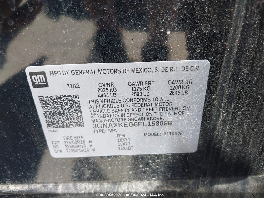 2023 CHEVROLET EQUINOX 1.5L I-4 DI, DOHC, V(VIN: 3GNAXKEG8PL158088