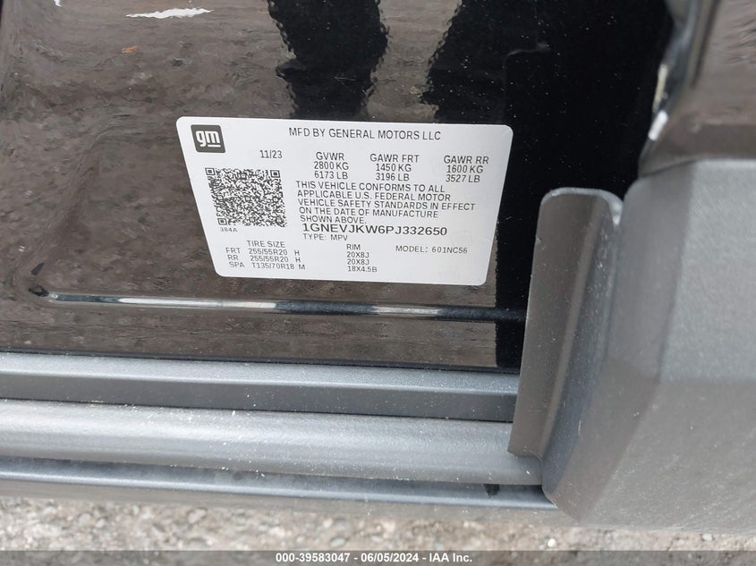 2023 Chevrolet Traverse Awd Rs VIN: 1GNEVJKW6PJ332650 Lot: 39583047