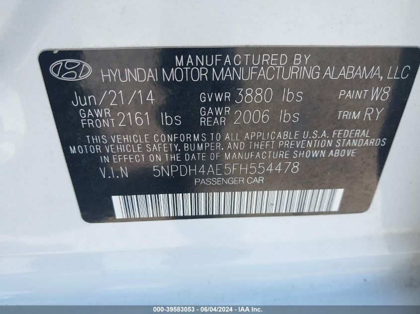 5NPDH4AE5FH554478 | 2015 HYUNDAI ELANTRA