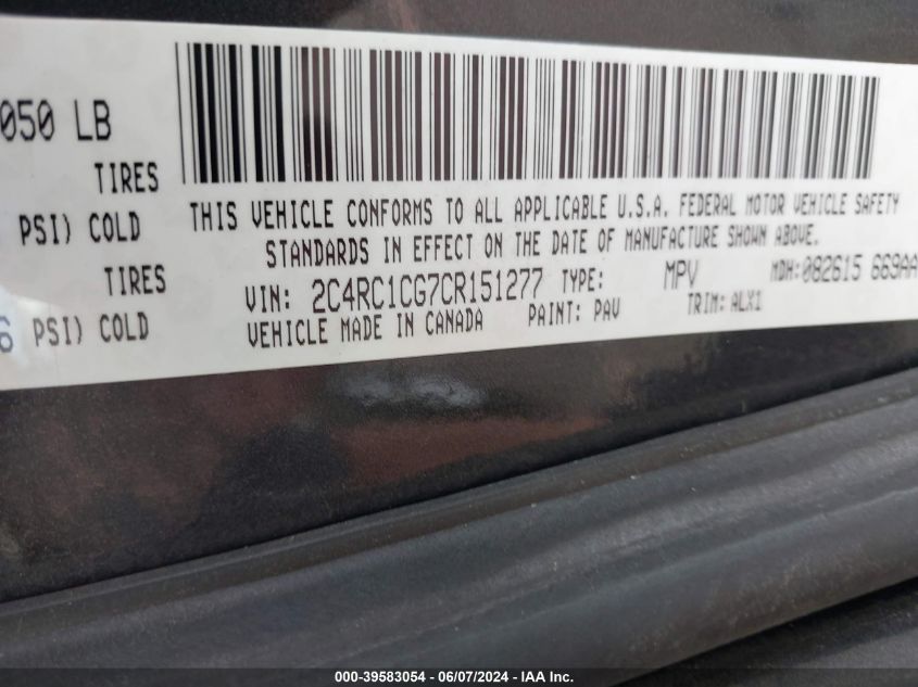 2012 Chrysler Town & Country Touring-L VIN: 2C4RC1CG7CR151277 Lot: 39583054