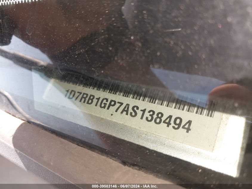 2010 Dodge Ram 1500 St VIN: 1D7RB1GP7AS138494 Lot: 39583146
