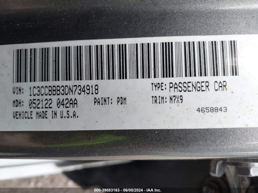 2013 Chrysler 200 Touring VIN: 1C3CCBBB3DN734918 Lot: 39583163