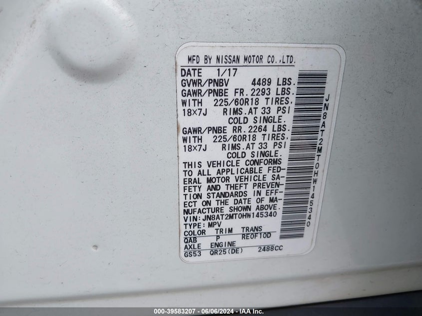 2017 NISSAN ROGUE SL - JN8AT2MT0HW145340