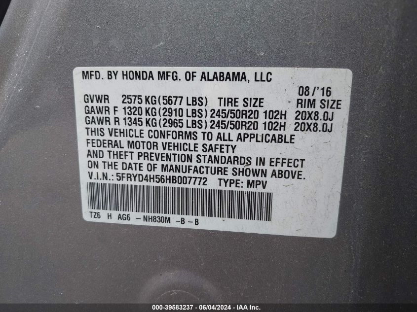 5FRYD4H56HB007772 2017 Acura Mdx Technology Package