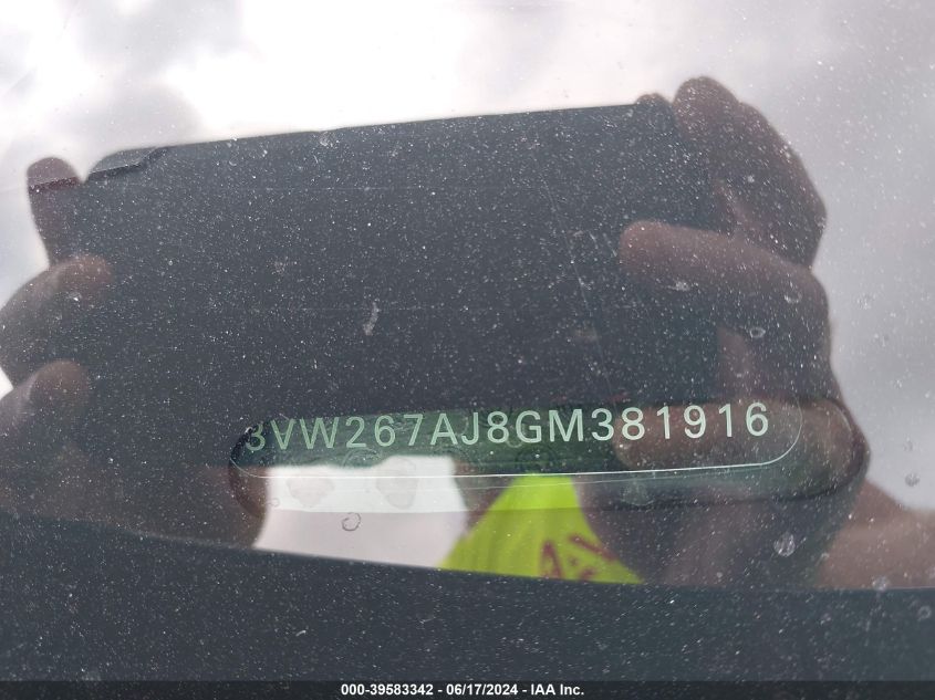 2016 Volkswagen Jetta 1.4T S VIN: 3VW267AJ8GM381916 Lot: 39583342