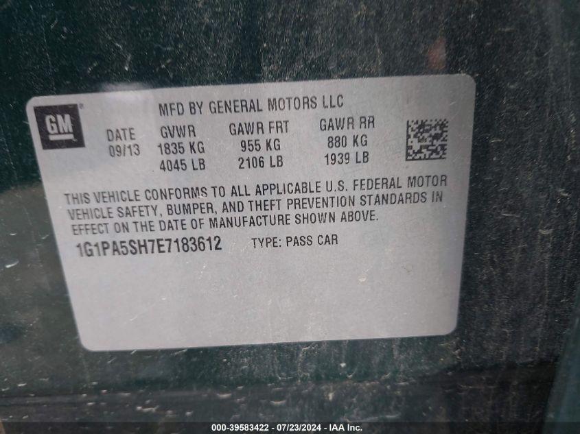 2014 Chevrolet Cruze Ls Auto VIN: 1G1PA5SH7E7183612 Lot: 39583422