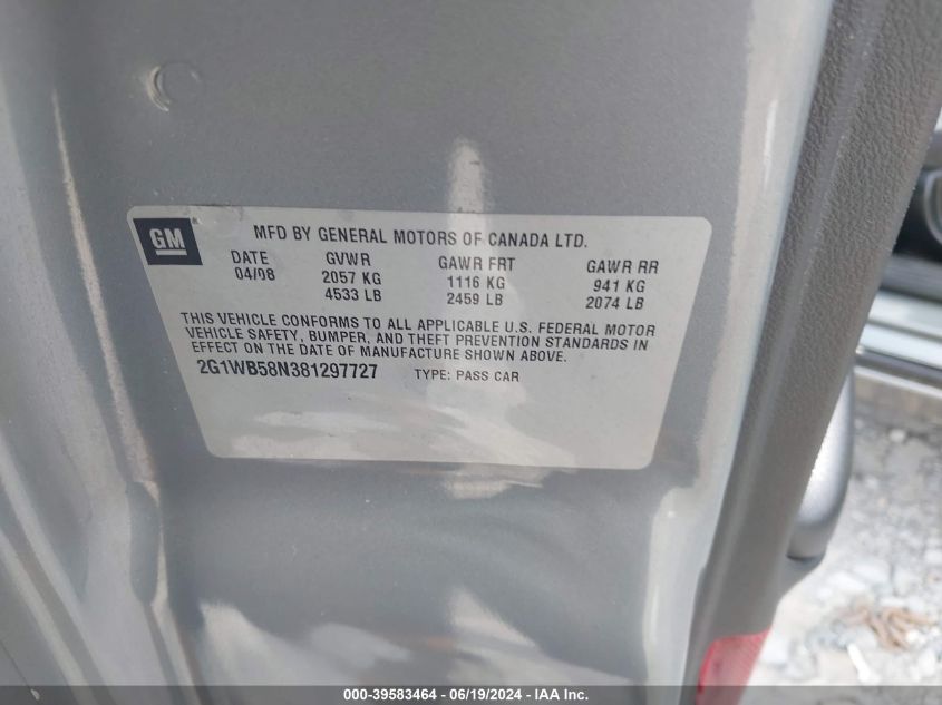 2008 Chevrolet Impala Ls VIN: 2G1WB58N381297727 Lot: 39583464