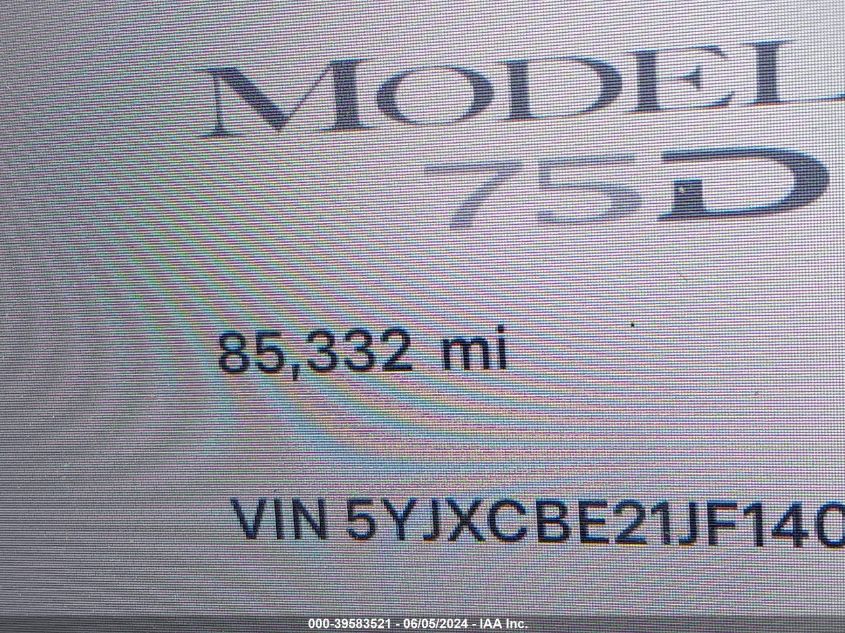 2018 Tesla Model X 100D/75D/P100D VIN: 5YJXCBE21JF140167 Lot: 39583521