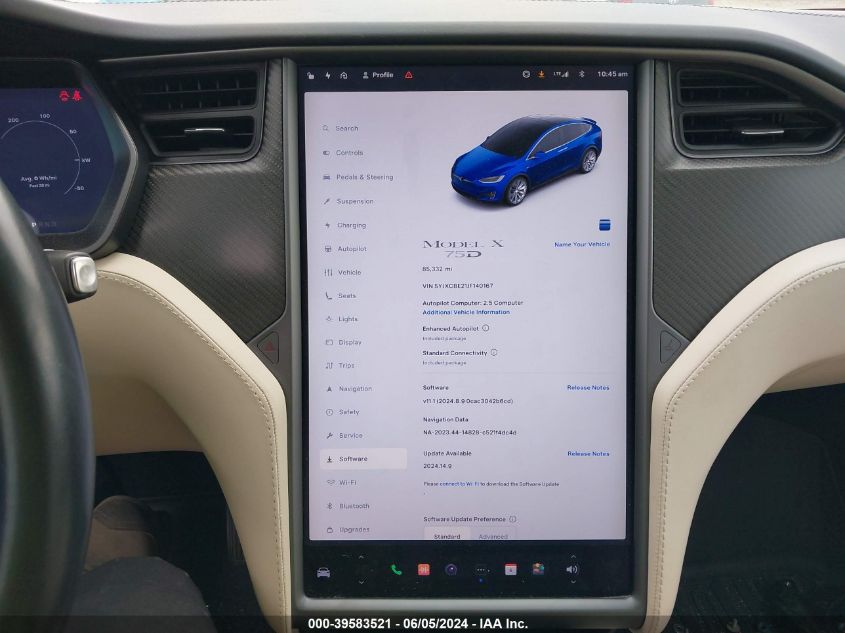 2018 Tesla Model X 100D/75D/P100D VIN: 5YJXCBE21JF140167 Lot: 39583521