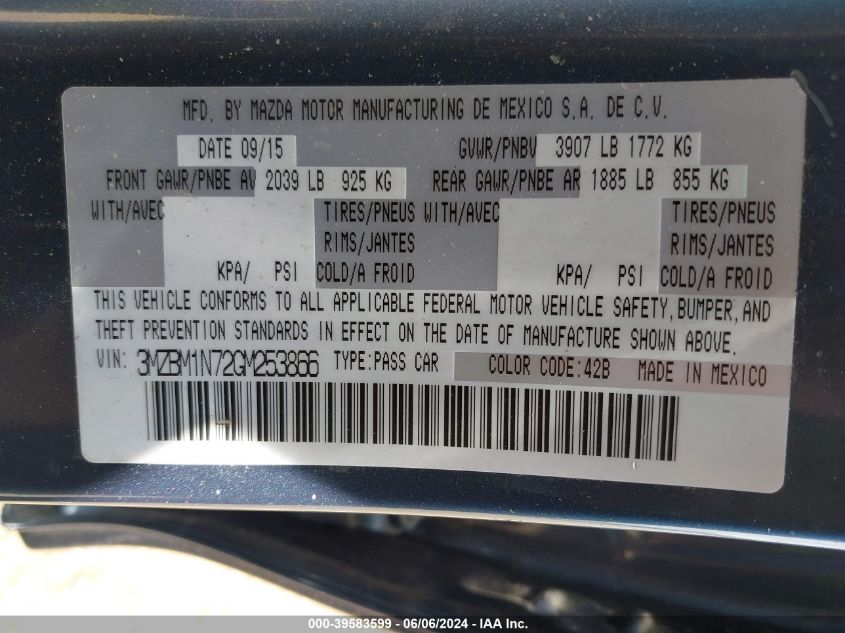 2016 Mazda Mazda3 I Grand Touring VIN: 3MZBM1N72GM253866 Lot: 39583599