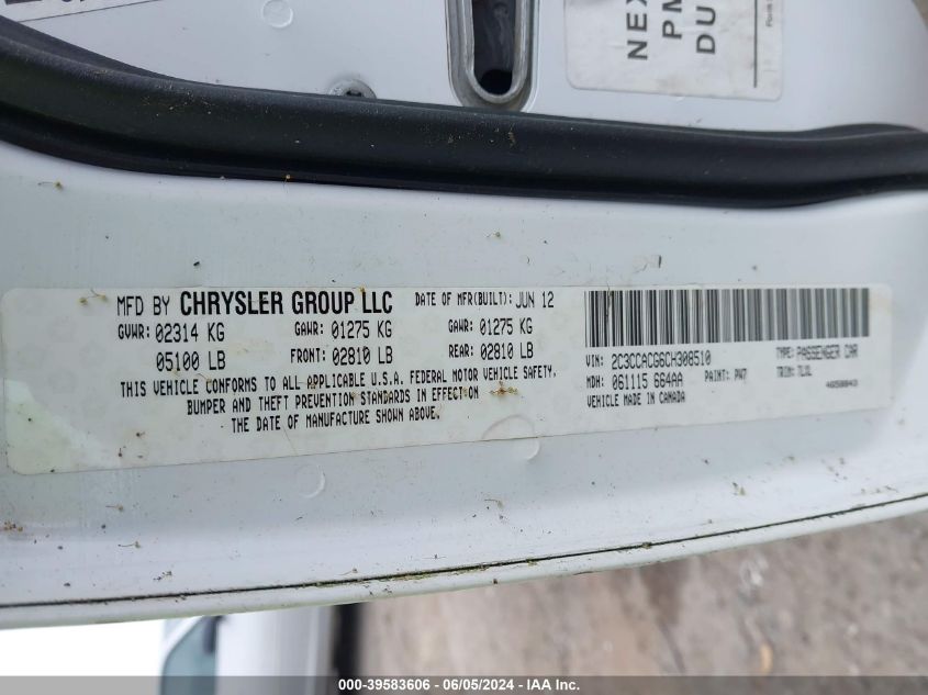 2012 Chrysler 300 Limited VIN: 2C3CCACG6CH308510 Lot: 39583606