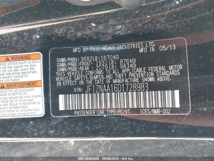 2013 Scion Fr-S VIN: JF1ZNAA16D1728983 Lot: 39583625