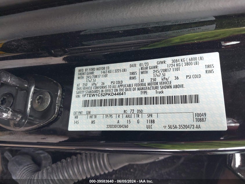 VIN 1FTEW1C52PKD44641 2023 FORD F-150 XLT
