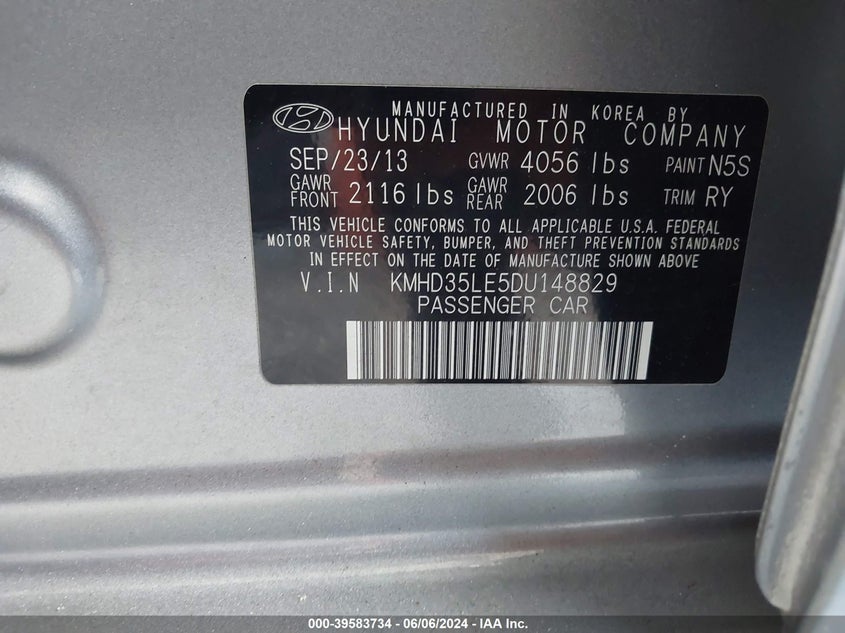 2013 Hyundai Elantra Gt VIN: KMHD35LE5DU148829 Lot: 39583734