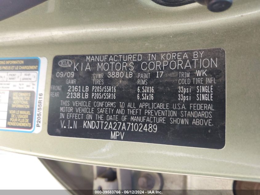 2010 Kia Soul + VIN: KNDJT2A27A7102489 Lot: 39583766