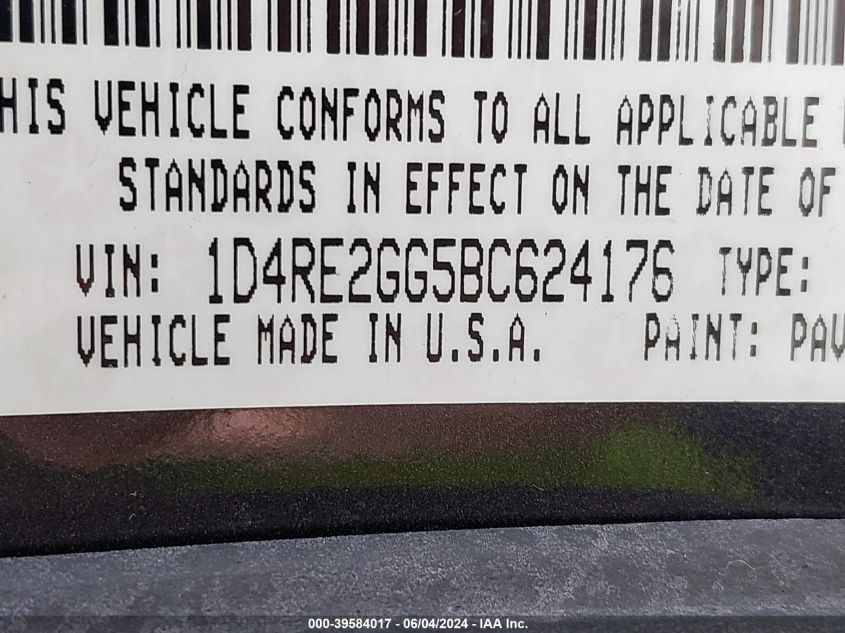 2011 Dodge Durango Express VIN: 1D4RE2GG5BC624176 Lot: 39584017