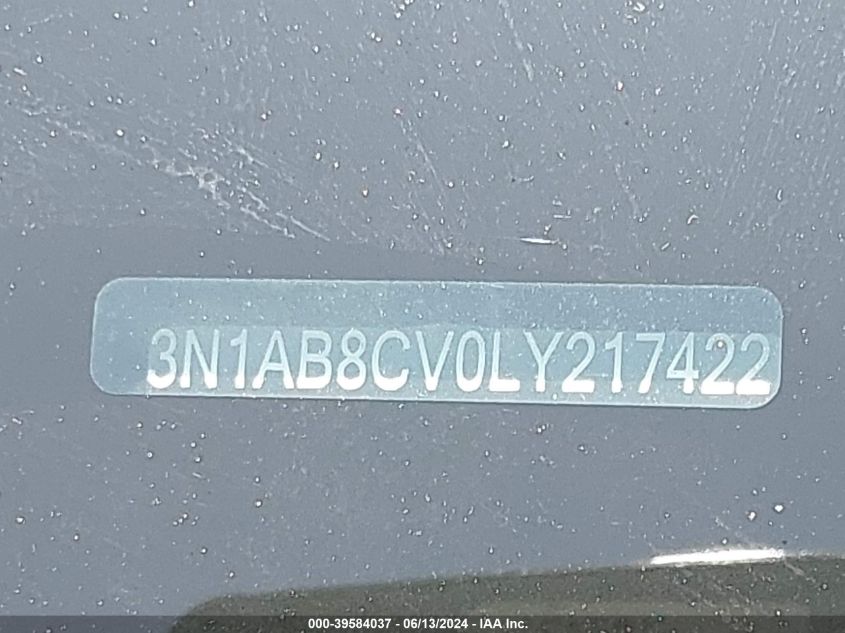 2020 Nissan Sentra Sv Xtronic Cvt VIN: 3N1AB8CV0LY217422 Lot: 39584037