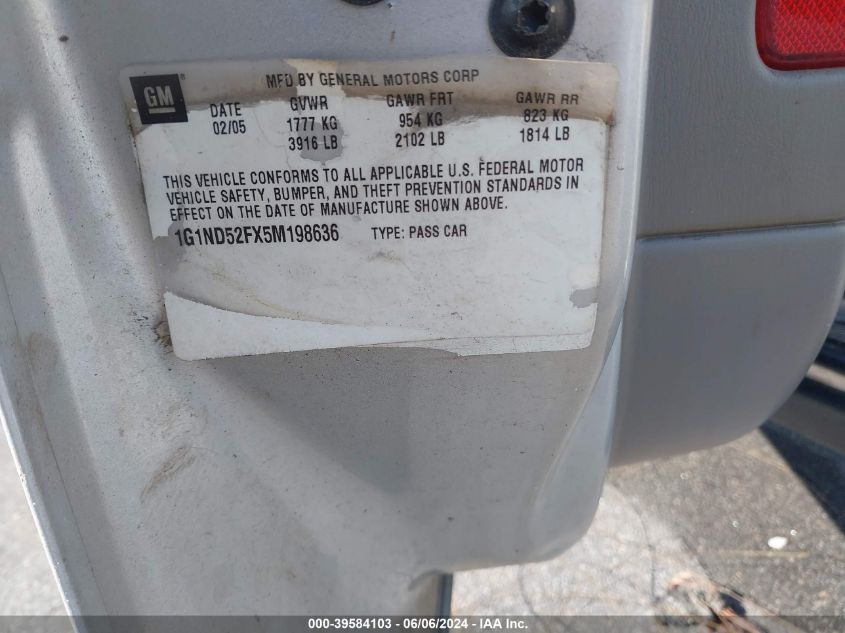 2005 Chevrolet Classic VIN: 1G1ND52FX5M198636 Lot: 39584103