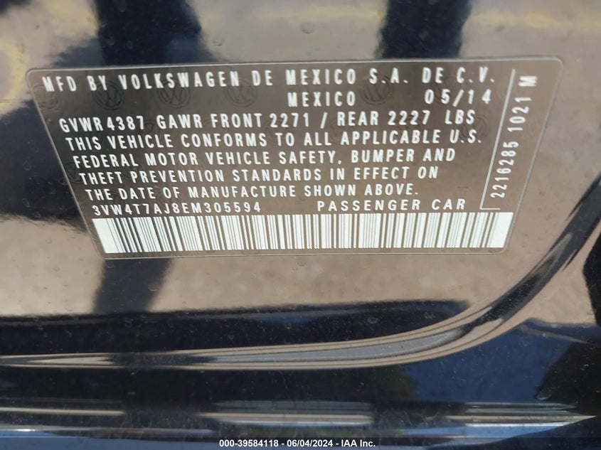 2014 Volkswagen Jetta Gli Edition 30 VIN: 3VW4T7AJ8EM305594 Lot: 39584118