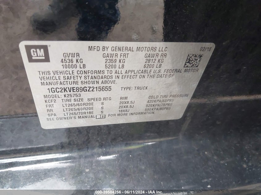 2016 Chevrolet Silverado 2500Hd Lt VIN: 1GC2KVE89GZ215655 Lot: 39584256