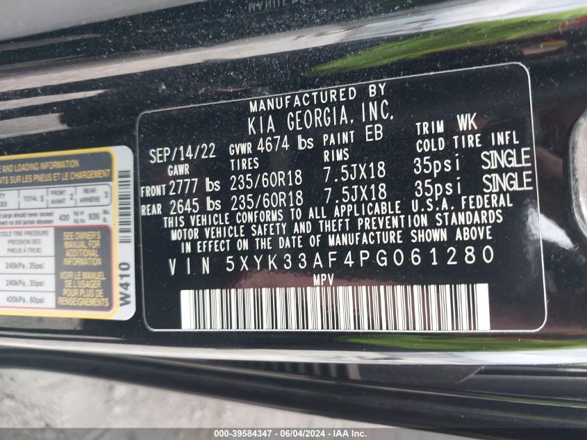 2023 Kia Sportage Ex VIN: 5XYK33AF4PG061280 Lot: 39584347
