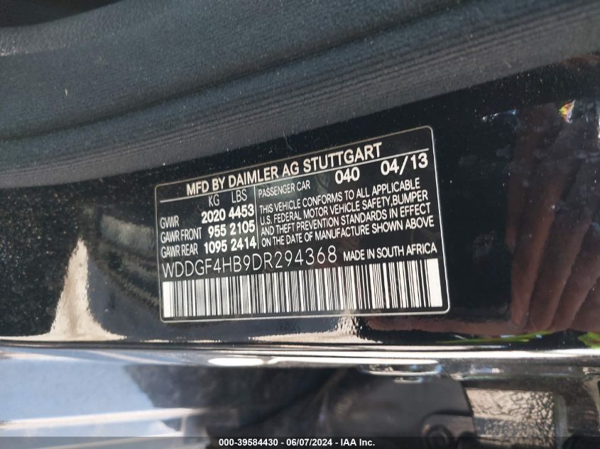 2013 Mercedes-Benz C 250 Luxury/Sport VIN: WDDGF4HB9DR294368 Lot: 39584430