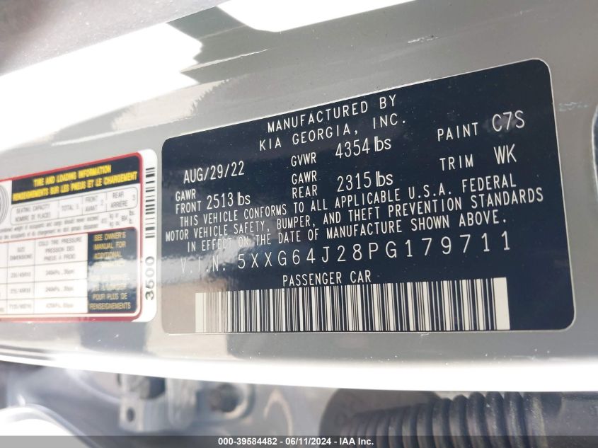 2023 Kia K5 Gt-Line VIN: 5XXG64J28PG179711 Lot: 39584482