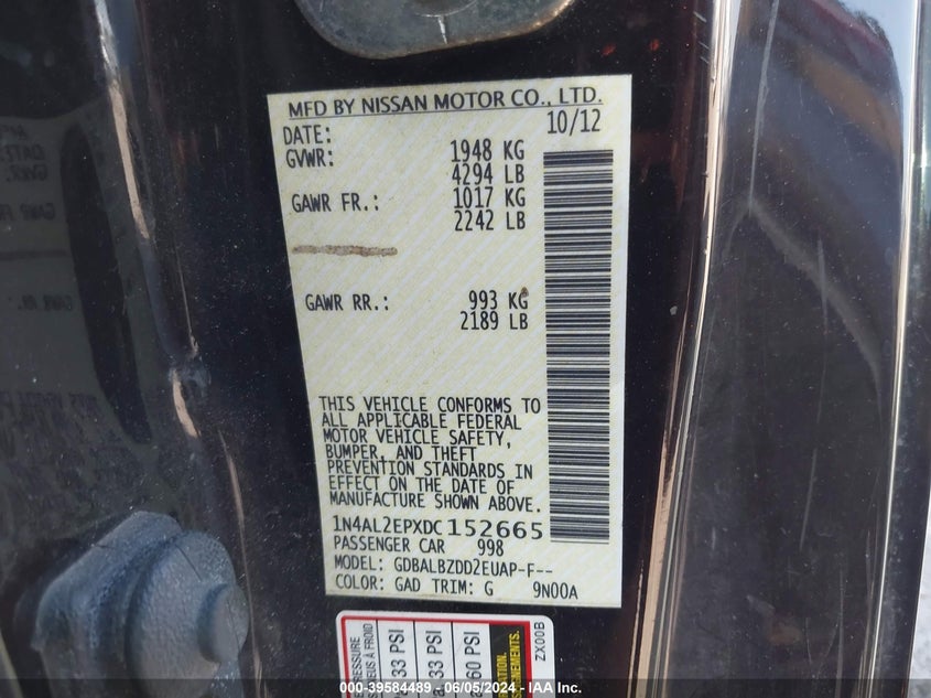 1N4AL2EPXDC152665 2013 Nissan Altima 2.5 S